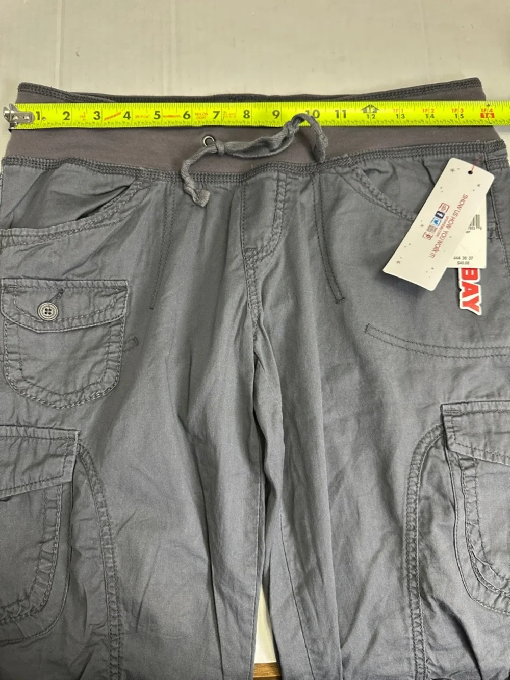 NEW Unionbay Gray Cargo Capri Pants Pull On Drawstring Juniors Size 7 Y2K - Picture 10 of 12